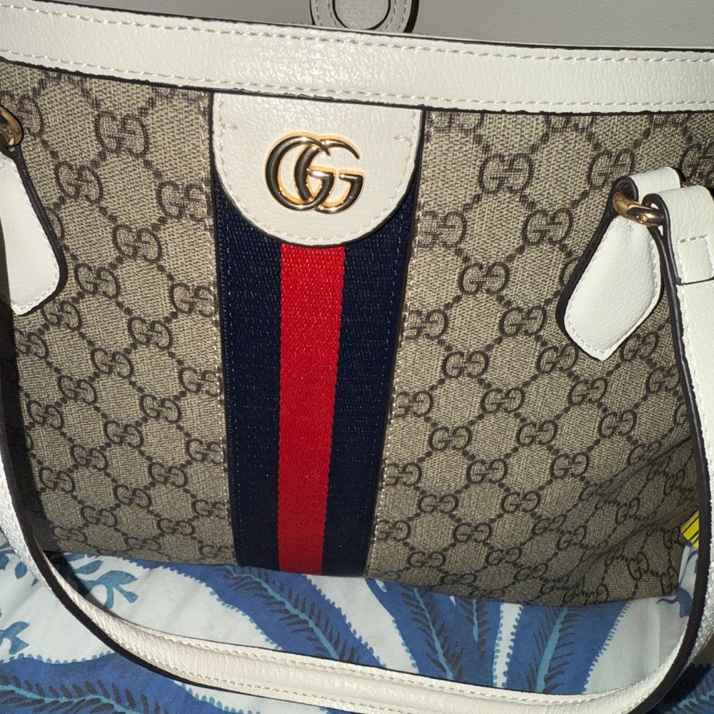 Gucci Beige Tote with Red and Blue Accent